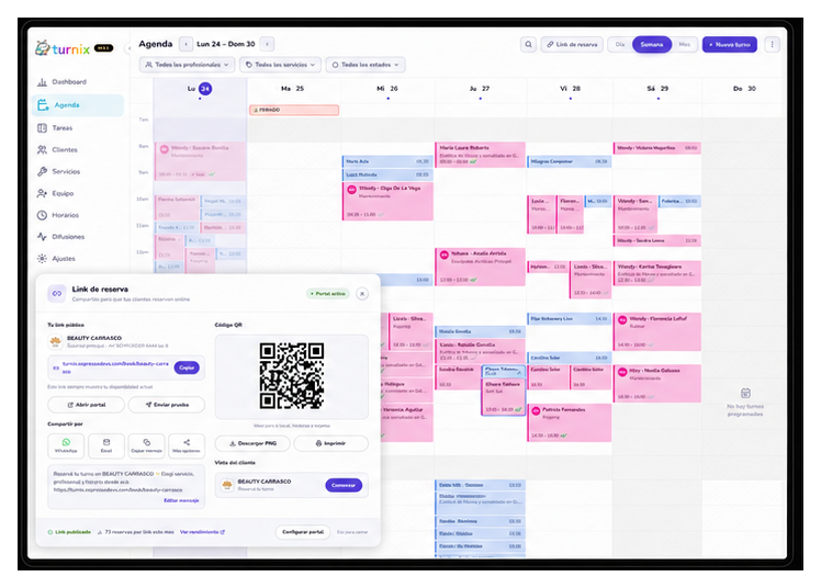 Agenda semanal de Turnix con turnos organizados por profesional